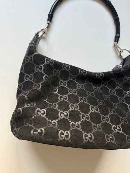 GUCCI TOM FORD SUEDE BAMBOO MONOGRAM BAG VINTAGE
