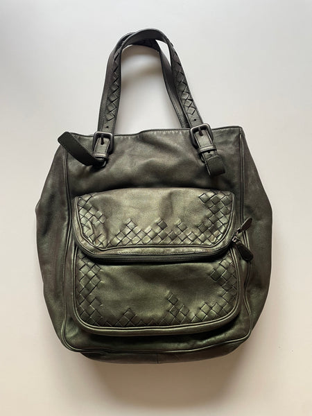 BOTTEGA VENETA IRIDESCENT SCARABEE MULTI POCKET TOTE GREEN VINTAGE