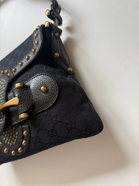 GUCCI STUDDED PELHAM RUNWAY FLAP MONOGRAM VINTAGE BAG