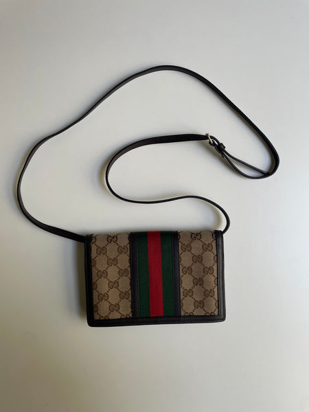 GUCCI VINTAGE CANVAS WALLET WITH STRAP