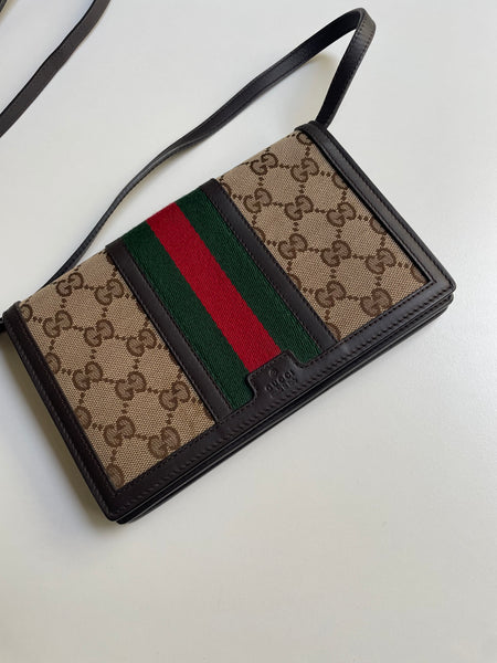 GUCCI VINTAGE CANVAS WALLET WITH STRAP