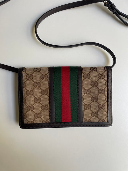 GUCCI VINTAGE CANVAS WALLET WITH STRAP