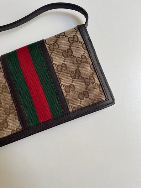 GUCCI VINTAGE CANVAS WALLET WITH STRAP