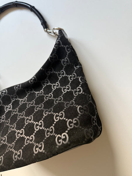 GUCCI TOM FORD SUEDE BAMBOO MONOGRAM BAG VINTAGE