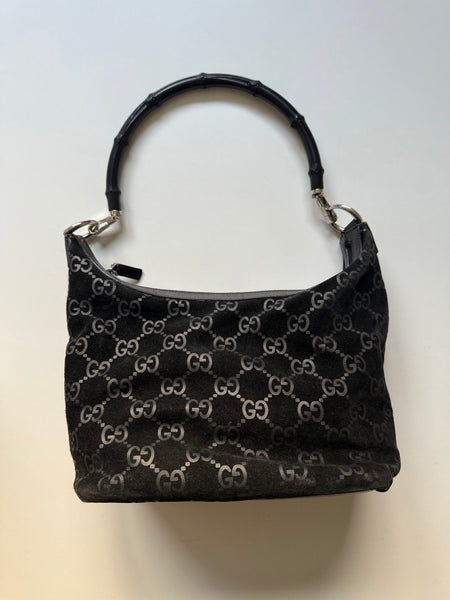 GUCCI TOM FORD SUEDE BAMBOO MONOGRAM BAG VINTAGE