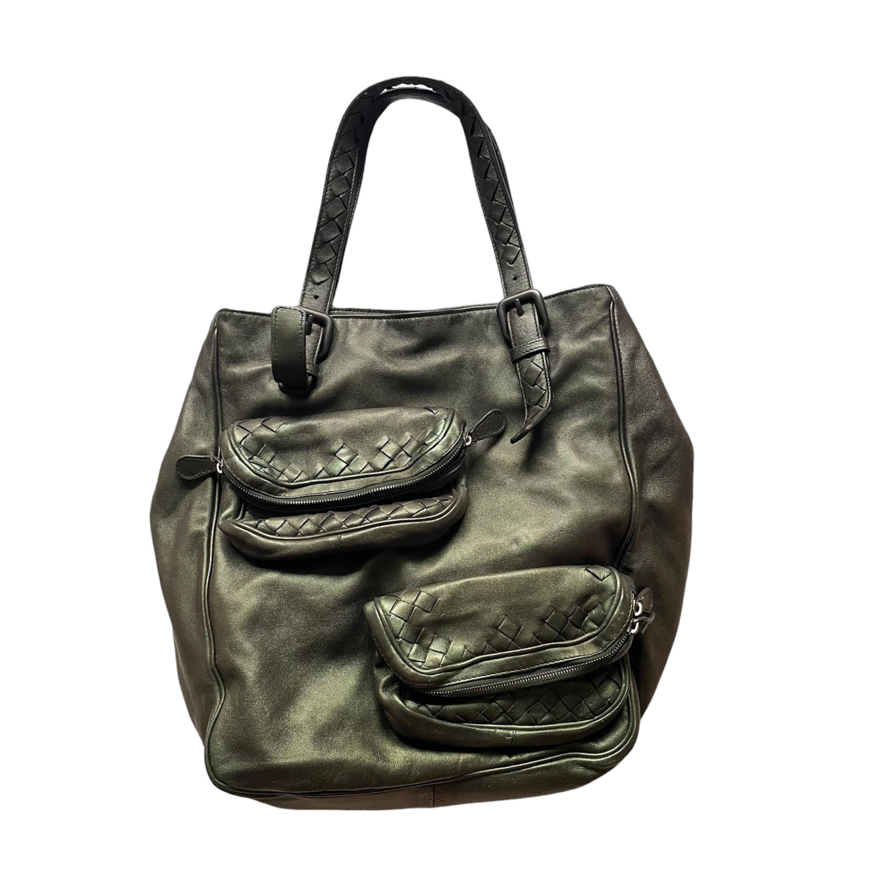 BOTTEGA VENETA IRIDESCENT SCARABEE MULTI POCKET TOTE GREEN VINTAGE