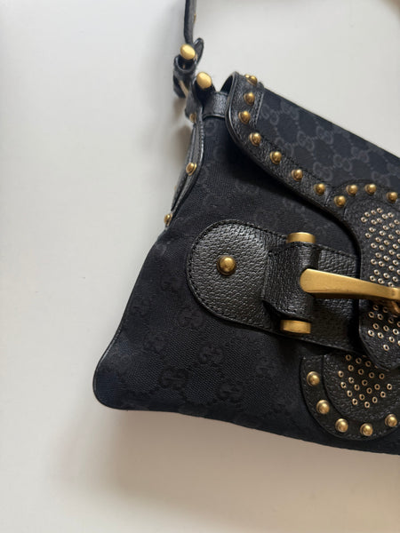 GUCCI STUDDED PELHAM RUNWAY FLAP MONOGRAM VINTAGE BAG